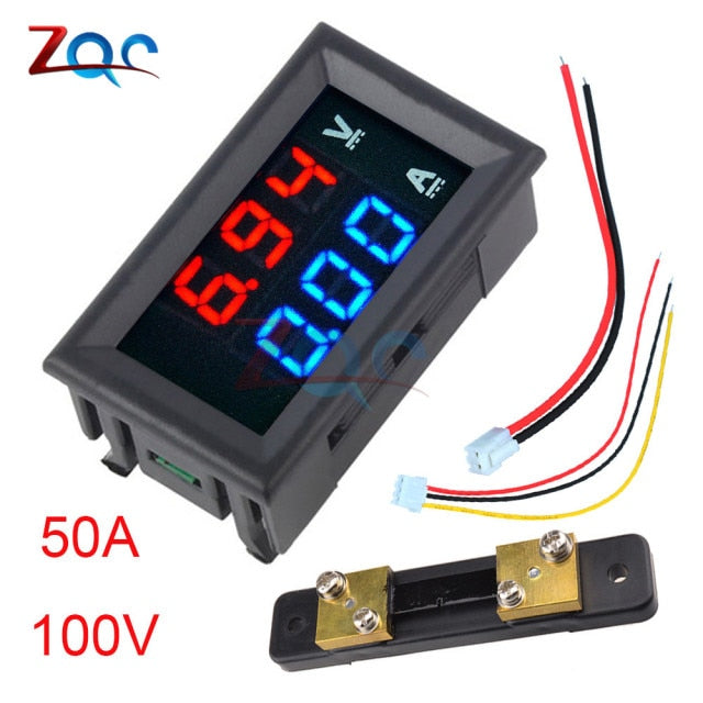 Mini Digital Voltmeter Ammeter DC 0-100V/ 7-110V 50A Amp Volt Voltage Current Meter Detector Tester 0.28" Dual LED Display Gauge