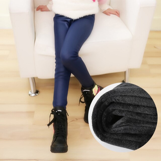 Children's pants leggings Autumn new thin models girls Pu leather popular imitation leather pants Elastic Solid Kids Trousers