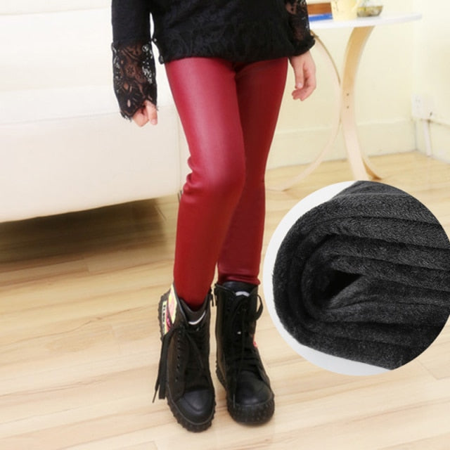 Children's pants leggings Autumn new thin models girls Pu leather popular imitation leather pants Elastic Solid Kids Trousers