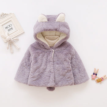 Cute Rabbit Ears Plush Baby Jacket Christmas Sweet Princess Girls Coat Autumn Winter Warm Hooded Outerwear Toddler Girl Clothes