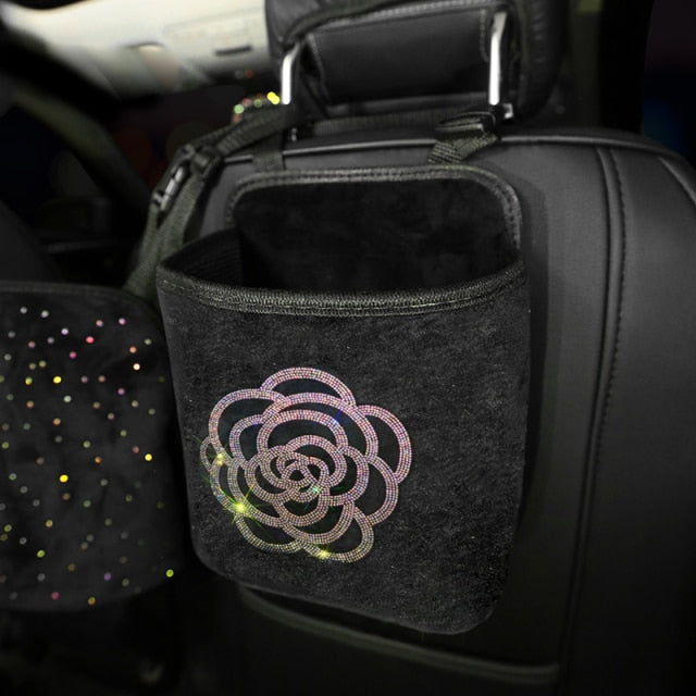 Luxury Diamond Rhinestone Car Storage Bag Organizer Seat Back Holder Multi-Pockets Car Backseat Stowing Tidying for Women