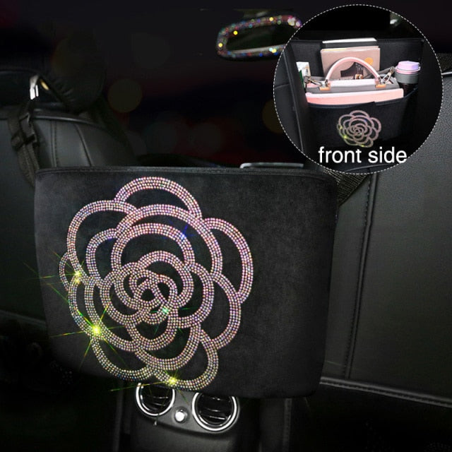 Luxury Diamond Rhinestone Car Storage Bag Organizer Seat Back Holder Multi-Pockets Car Backseat Stowing Tidying for Women