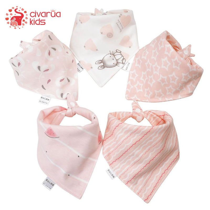 5pcs Baby Bibs Cotton Bandana Bibs Baby Feeding Infant Teething Bibs Cartoon Saliva Towel Baby Eating Accessory Baby Stuff