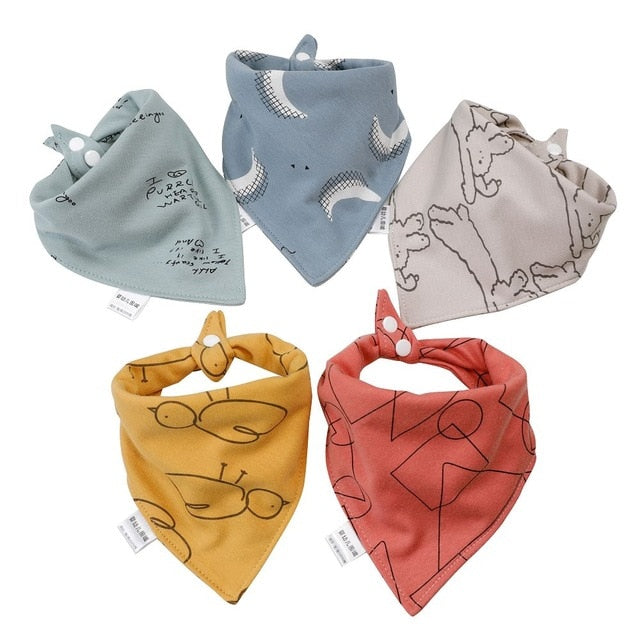 5pcs Baby Bibs Cotton Bandana Bibs Baby Feeding Infant Teething Bibs Cartoon Saliva Towel Baby Eating Accessory Baby Stuff