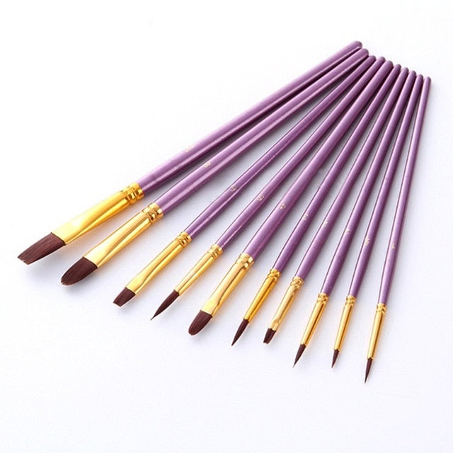 Artist Nylon Paint Brush Professional Watercolor Acrylic Wooden Handle Painting Brushes Art Supplies Stationery 10 pcs