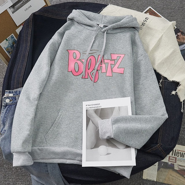 Bratz Letter print hoodie Autumn winter Sweatshirt unisex men and Women's Casual student Fashion Hooded Sweatshirt Long Sleeve
