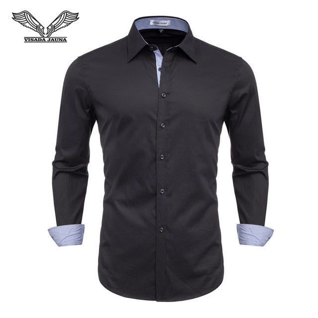 VISADA JAUNA Men Shirts Europe Size New Arrivals Slim Fit Male Shirt Solid Long Sleeve British Style Cotton Men's Shirt Office