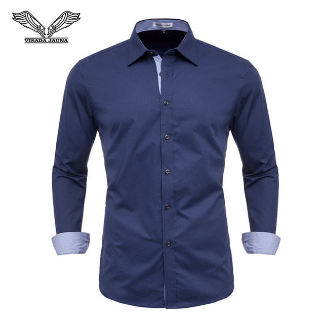 VISADA JAUNA Men Shirts Europe Size New Arrivals Slim Fit Male Shirt Solid Long Sleeve British Style Cotton Men's Shirt Office