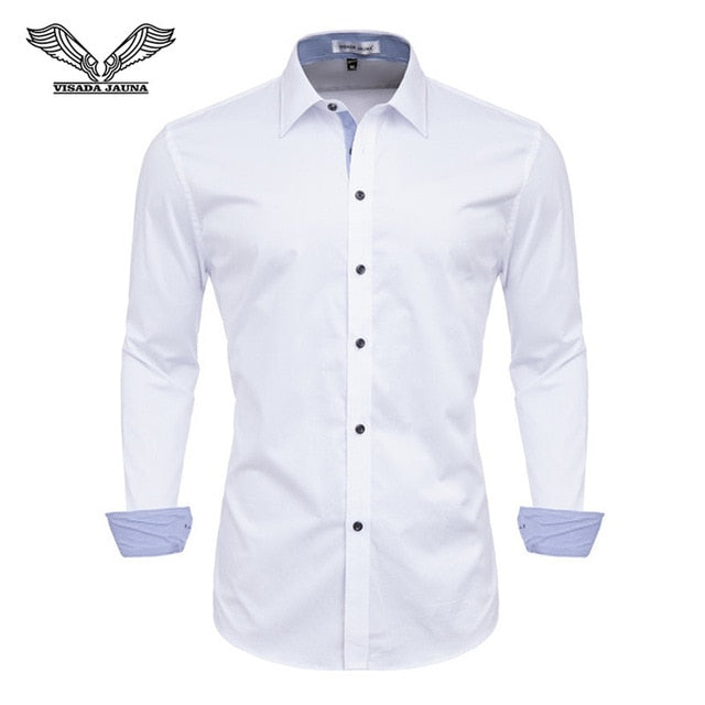 VISADA JAUNA Men Shirts Europe Size New Arrivals Slim Fit Male Shirt Solid Long Sleeve British Style Cotton Men's Shirt Office