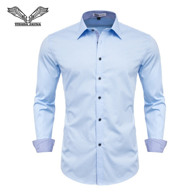 VISADA JAUNA Men Shirts Europe Size New Arrivals Slim Fit Male Shirt Solid Long Sleeve British Style Cotton Men's Shirt Office