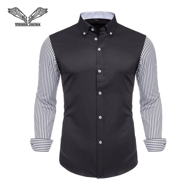 VISADA JAUNA Men Shirts Europe Size New Arrivals Slim Fit Male Shirt Solid Long Sleeve British Style Cotton Men's Shirt Office