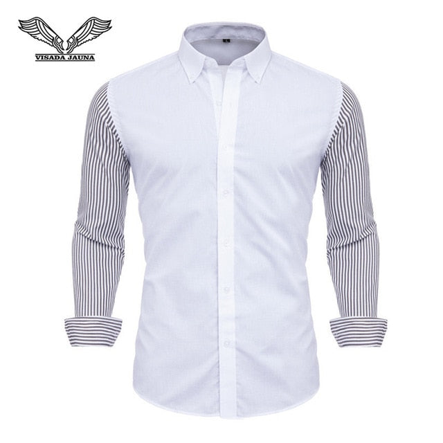 VISADA JAUNA Men Shirts Europe Size New Arrivals Slim Fit Male Shirt Solid Long Sleeve British Style Cotton Men's Shirt Office