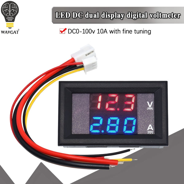 DC 0-100V 10A Digital Voltmeter Ammeter Dual Display Voltage Detector Current Meter Panel Amp Volt Gauge 0.28" Red Blue LED
