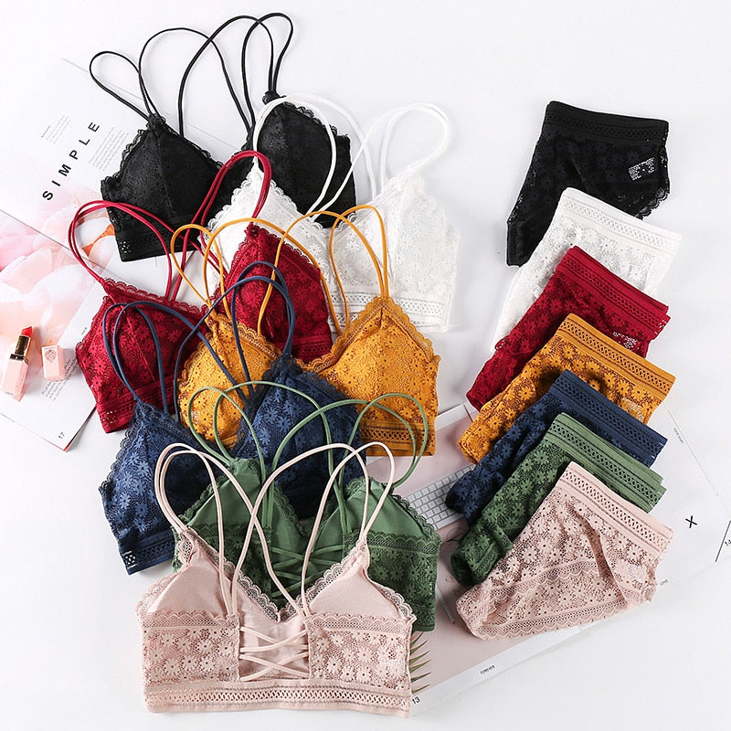 Women Lace Bra Sets Seamless Underwear Backless Vest Sexy Panties Padded Bralette Lingerie Ultrathin Briefs Female Intimates