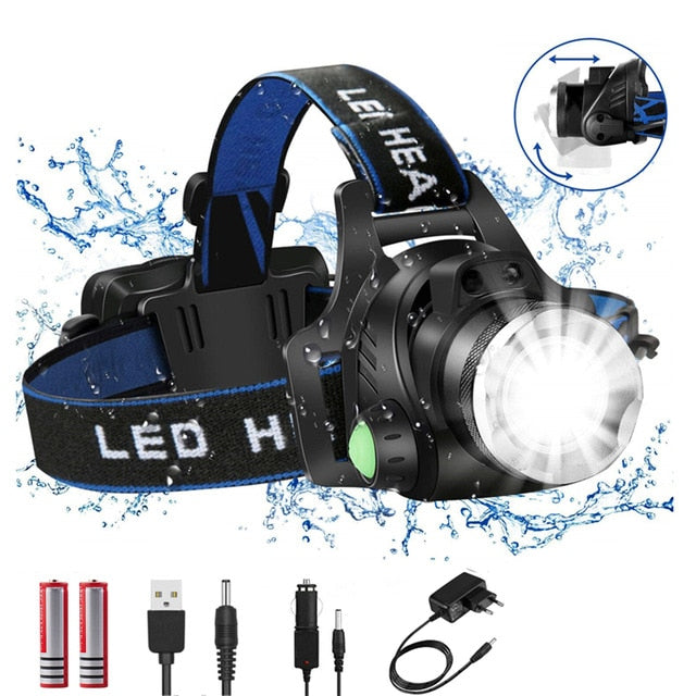 Headlamps 12000lumens Led Headlamp L2/T6 Zoomable Headlight Head Torch Flashlight Head lamp by 18650 battery for Fishing Hunting