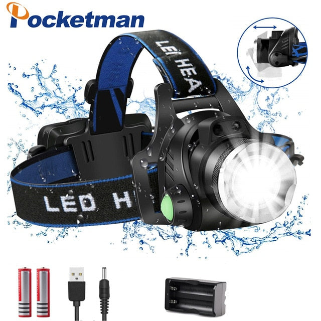Headlamps 12000lumens Led Headlamp L2/T6 Zoomable Headlight Head Torch Flashlight Head lamp by 18650 battery for Fishing Hunting