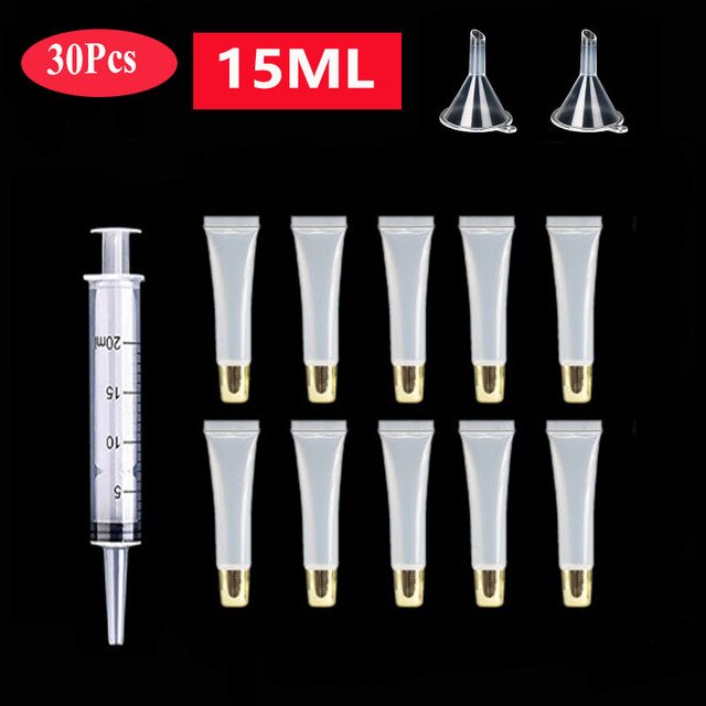 50 Pcs 10/15ml Empty Lip Gloss Tubes with  Funnels Clear Soft Lip Gloss Container Refillable Lipgloss Tubes for DIY Makeup Tool