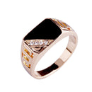 Fashion Male Jewelry Classic Gold Color Rhinestone Wedding Ring Black Enamel Rings For Men Christmas Party Gift
