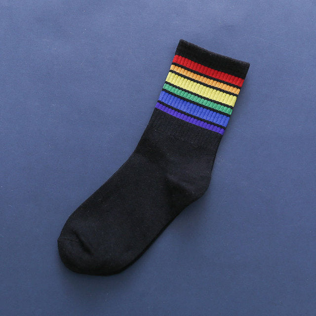 Fashion Socks Cotton Rainbow Stripes Christmas Gift Classic Warm Casual Tide Harajuku Funny Cute Pop Korean Socks For Women