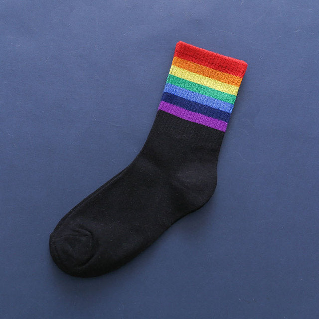 Fashion Socks Cotton Rainbow Stripes Christmas Gift Classic Warm Casual Tide Harajuku Funny Cute Pop Korean Socks For Women