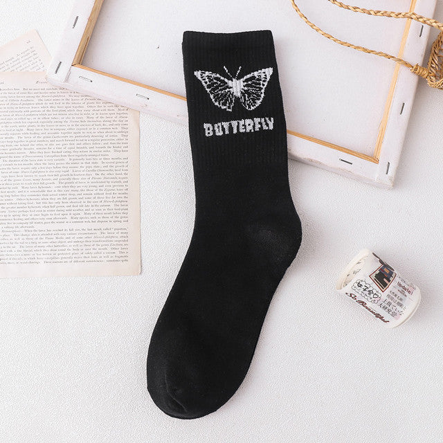 Japanese Cotton Cartoon Pattern Hip Hop Style Breathable Mid Tube Socks Skateboard Socks 1Pair Soft Long Sock for Men