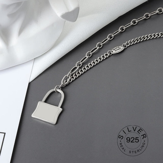 Real 925 Sterling Silver Elegant hollowout chain Geometric Pendant Necklace Fine Jewelry For Women Wedding Party Bijoux