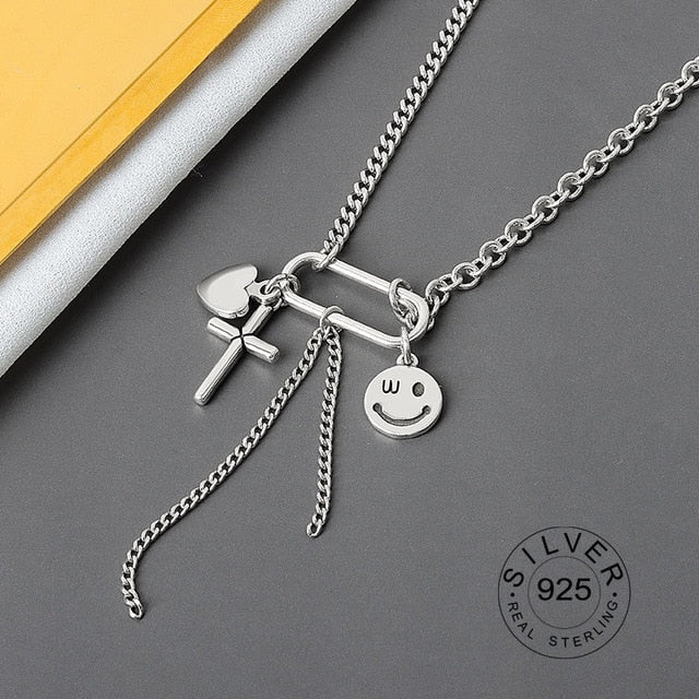 Real 925 Sterling Silver Elegant hollowout chain Geometric Pendant Necklace Fine Jewelry For Women Wedding Party Bijoux