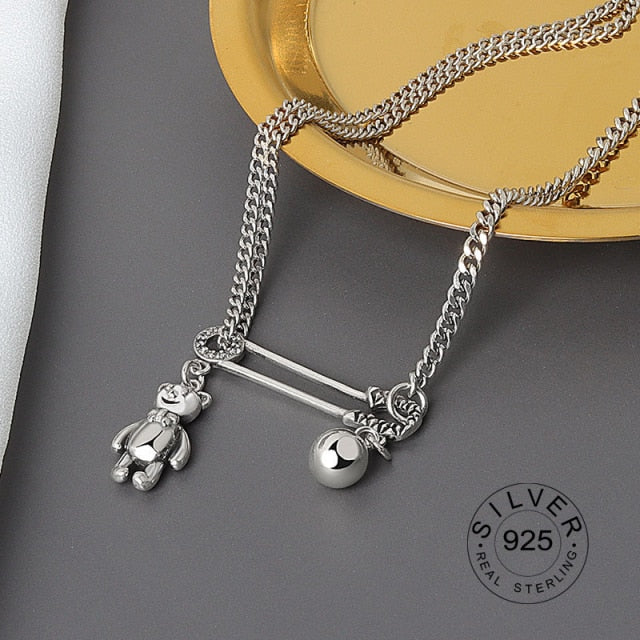 Real 925 Sterling Silver Elegant hollowout chain Geometric Pendant Necklace Fine Jewelry For Women Wedding Party Bijoux