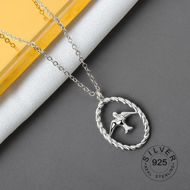 Real 925 Sterling Silver Elegant hollowout chain Geometric Pendant Necklace Fine Jewelry For Women Wedding Party Bijoux