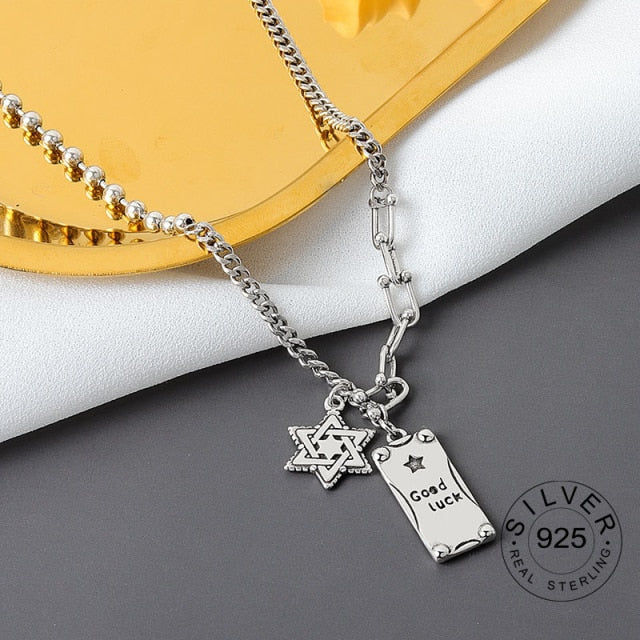 Real 925 Sterling Silver Elegant hollowout chain Geometric Pendant Necklace Fine Jewelry For Women Wedding Party Bijoux