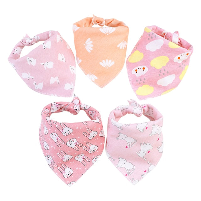 5pcs Baby Bibs Cotton Bandana Bibs Baby Feeding Infant Teething Bibs Cartoon Saliva Towel Baby Eating Accessory Baby Stuff