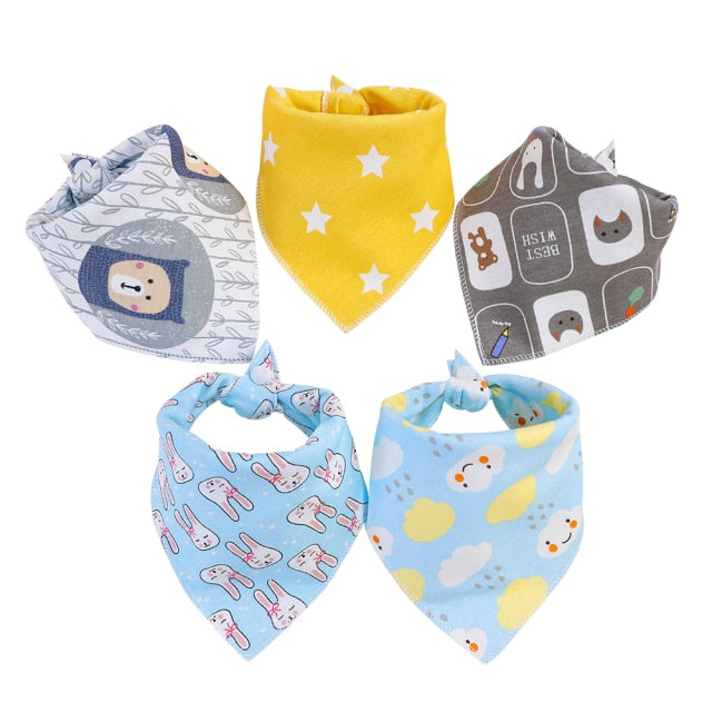 5pcs Baby Bibs Cotton Bandana Bibs Baby Feeding Infant Teething Bibs Cartoon Saliva Towel Baby Eating Accessory Baby Stuff