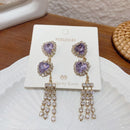 MENGJIQIAO New Korean Shiny Heart Crystal Drop Earrings For Women Fashion Shell Rhinestone Boucle D'oreille Party Jeweley Gift