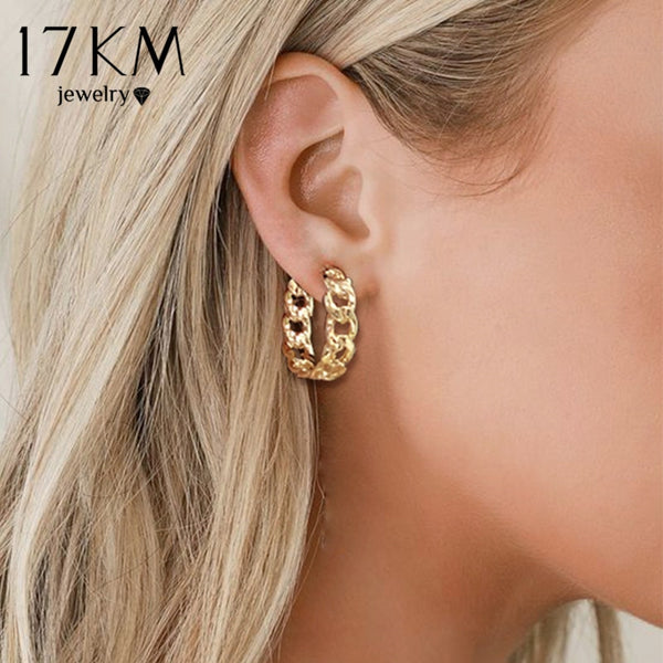 17KM Trendy Hollow Chain Hoop Earrings For Women Gothic Geometric Gold Earrings Punk Statement Circle Earring Brincos Jewelry
