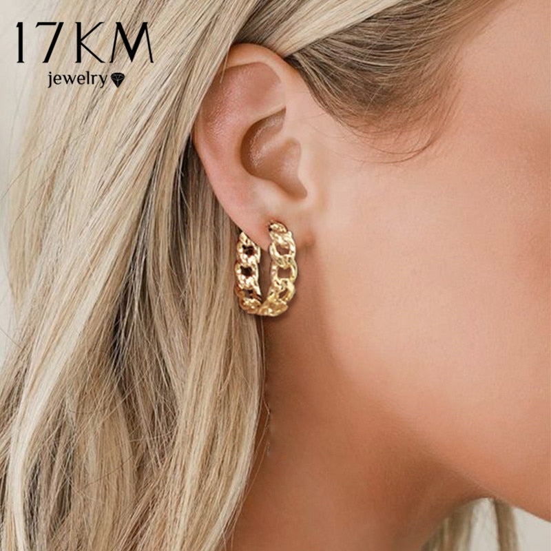 17KM Trendy Hollow Chain Hoop Earrings For Women Gothic Geometric Gold Earrings Punk Statement Circle Earring Brincos Jewelry