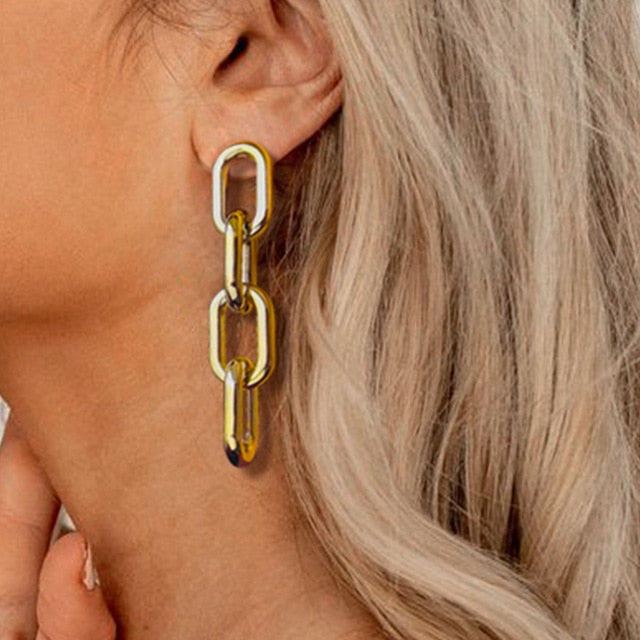 17KM Trendy Hollow Chain Hoop Earrings For Women Gothic Geometric Gold Earrings Punk Statement Circle Earring Brincos Jewelry