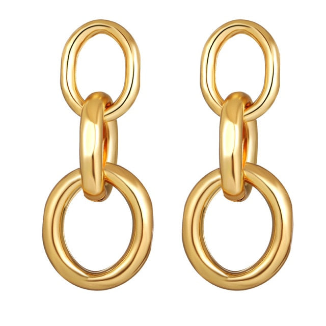 17KM Trendy Hollow Chain Hoop Earrings For Women Gothic Geometric Gold Earrings Punk Statement Circle Earring Brincos Jewelry