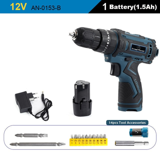 New Style 21V 16.8V 12V Electric Cordless Screwdriver 3 Functions Wireless Impact Drill Mini Lithium Battery Charging Hand Drill