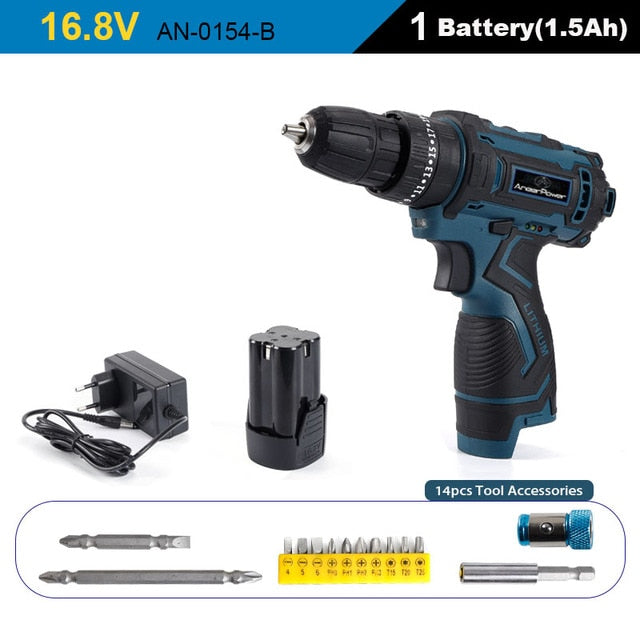 New Style 21V 16.8V 12V Electric Cordless Screwdriver 3 Functions Wireless Impact Drill Mini Lithium Battery Charging Hand Drill