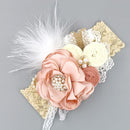Vintage Flower Headband Baby Girls Headwraps Newborn Photography Props Gifts Lace Elastic Hair Bands Pearl Feather Accessories