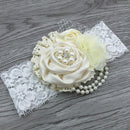 Vintage Flower Headband Baby Girls Headwraps Newborn Photography Props Gifts Lace Elastic Hair Bands Pearl Feather Accessories