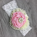 Vintage Flower Headband Baby Girls Headwraps Newborn Photography Props Gifts Lace Elastic Hair Bands Pearl Feather Accessories