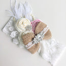 Vintage Flower Headband Baby Girls Headwraps Newborn Photography Props Gifts Lace Elastic Hair Bands Pearl Feather Accessories