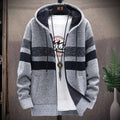 FALIZA Men's Striped Sweater Coat Thick Fleece Warm Zipper Wool Hooded Cardigan Jumpers Men Long Sleeve Knitted Sweaters XY110