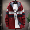 FALIZA Men's Striped Sweater Coat Thick Fleece Warm Zipper Wool Hooded Cardigan Jumpers Men Long Sleeve Knitted Sweaters XY110