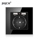 JHJCH EU power socket, plug with 2.1a 16A USB charging port, glass panel, Russian Spanish power socket