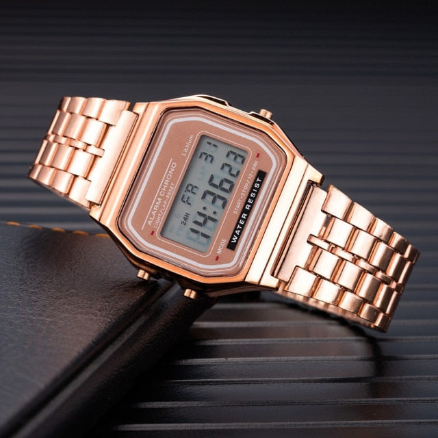 Luxury Digital Women's Watches Fashion Stainless Steel Link Bracelet Wristwatch Strap Business Electronic Men Clock Reloj Mujer