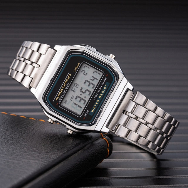 Luxury Digital Women's Watches Fashion Stainless Steel Link Bracelet Wristwatch Strap Business Electronic Men Clock Reloj Mujer