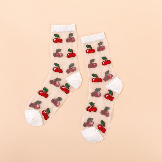 Novelty Harajuku New Product Crystal Silk Tide Socks Funny Sunflowers Vines Flowers Happy Women Socks Casual High Quality Sox