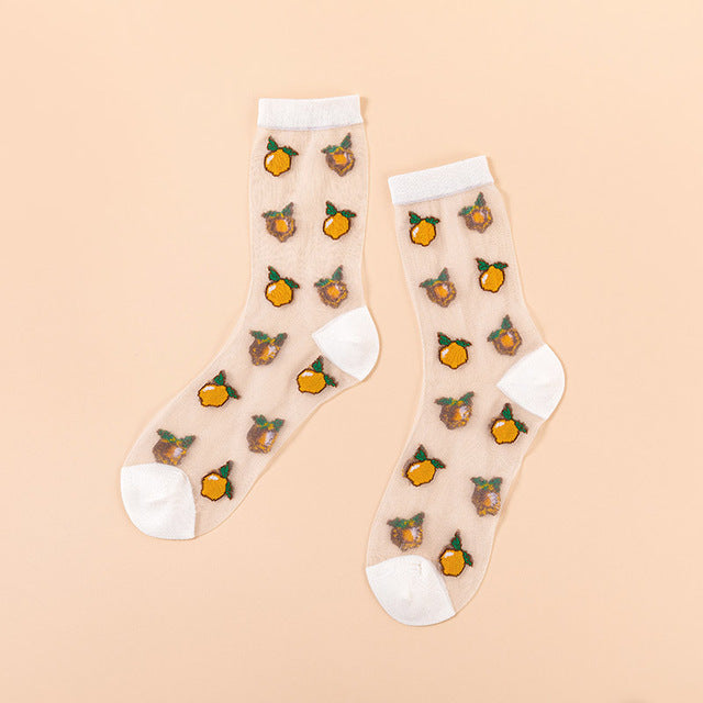 Novelty Harajuku New Product Crystal Silk Tide Socks Funny Sunflowers Vines Flowers Happy Women Socks Casual High Quality Sox